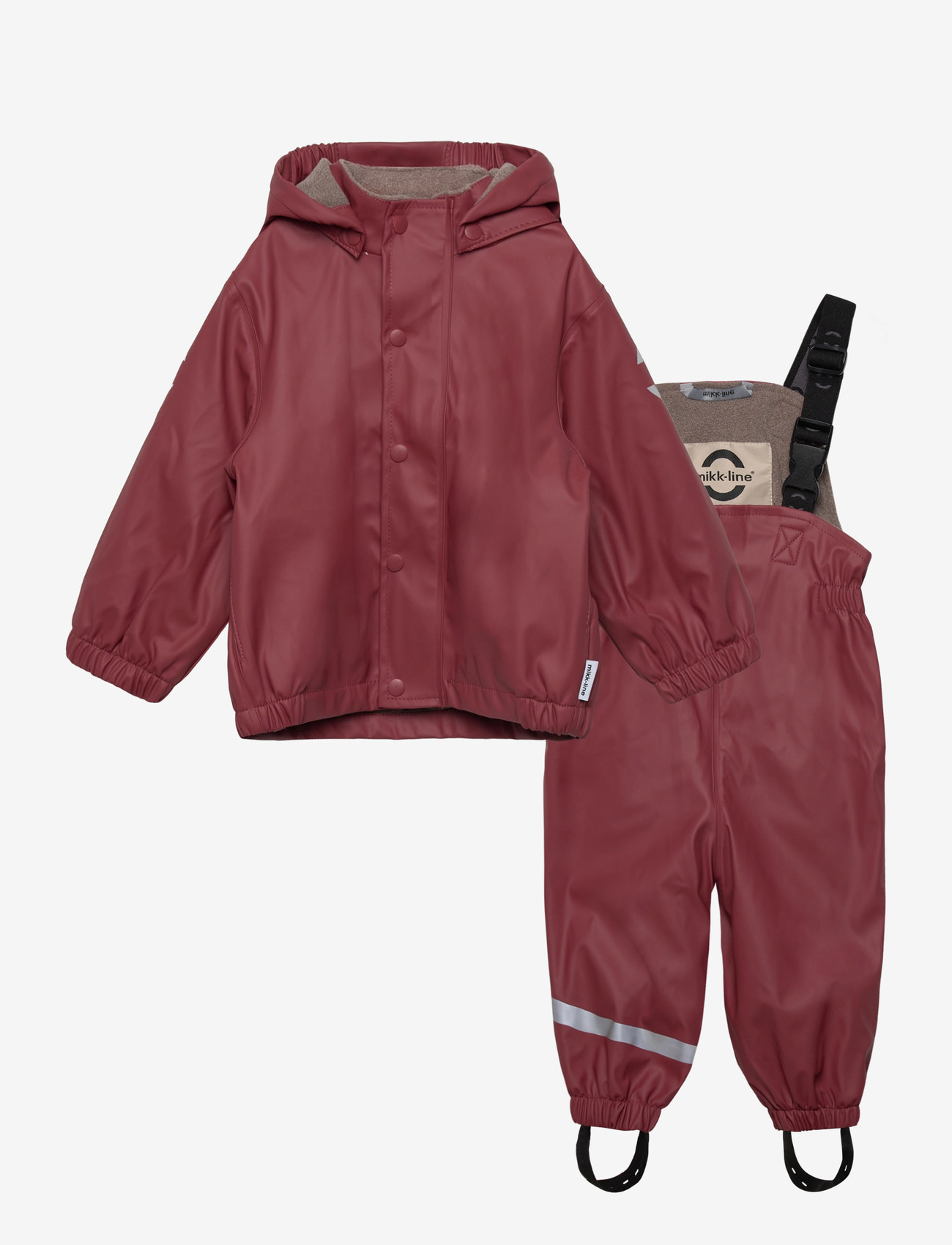 mikk-line - Pu Rain Set w. Fleece/Susp. 104 - vihmakomplektid - apple butter - 0