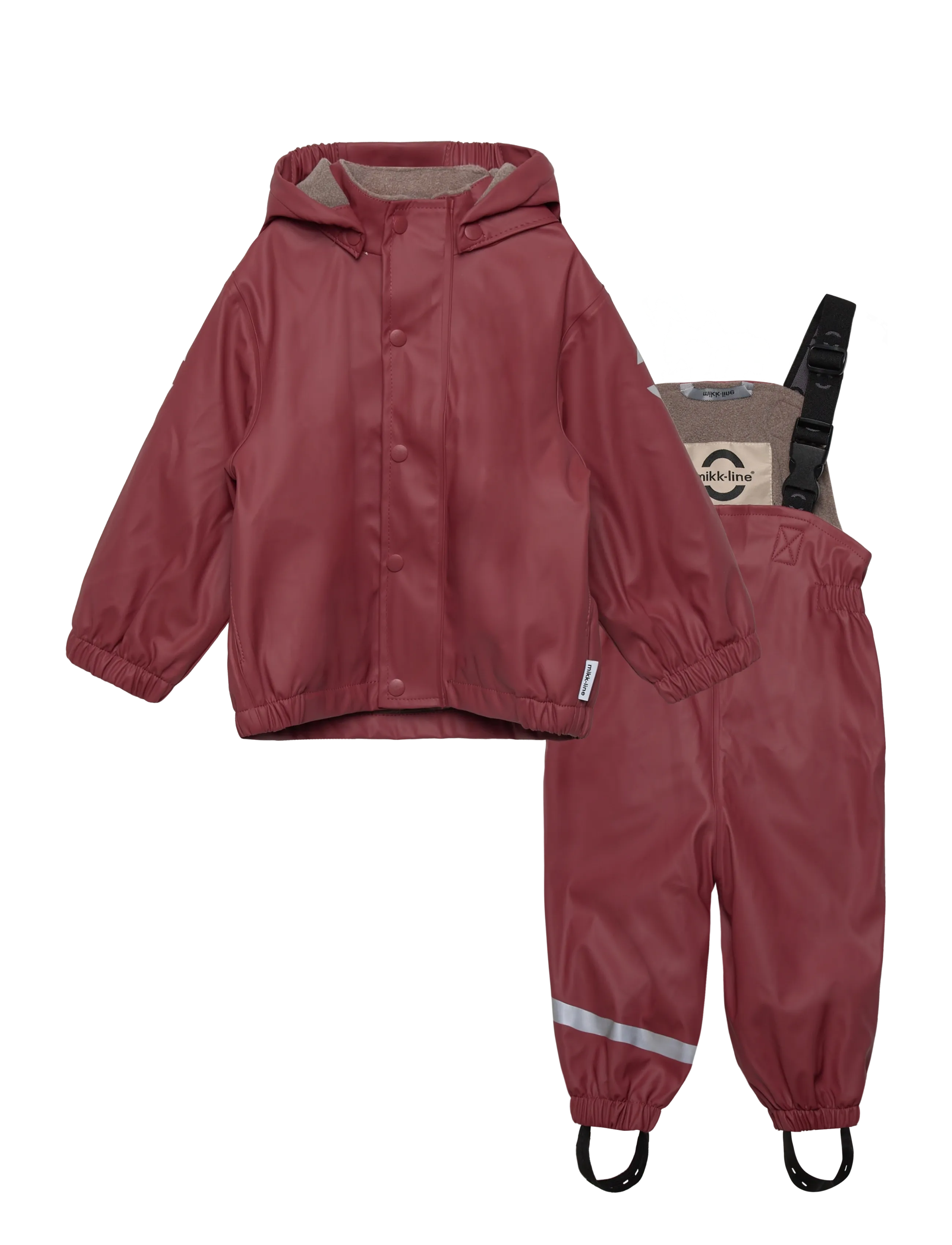 mikk-line Pu Rain Set w. Fleece/Susp. 104 - Kids 2-8 years - APPLE BUTTER / burgundy