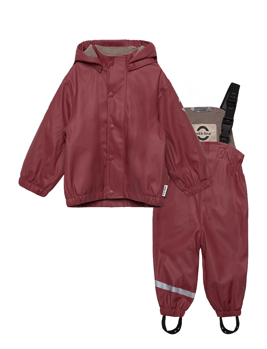 mikk-line - Pu Rain Set w. Fleece/Susp. 104 - regensets - apple butter - 0