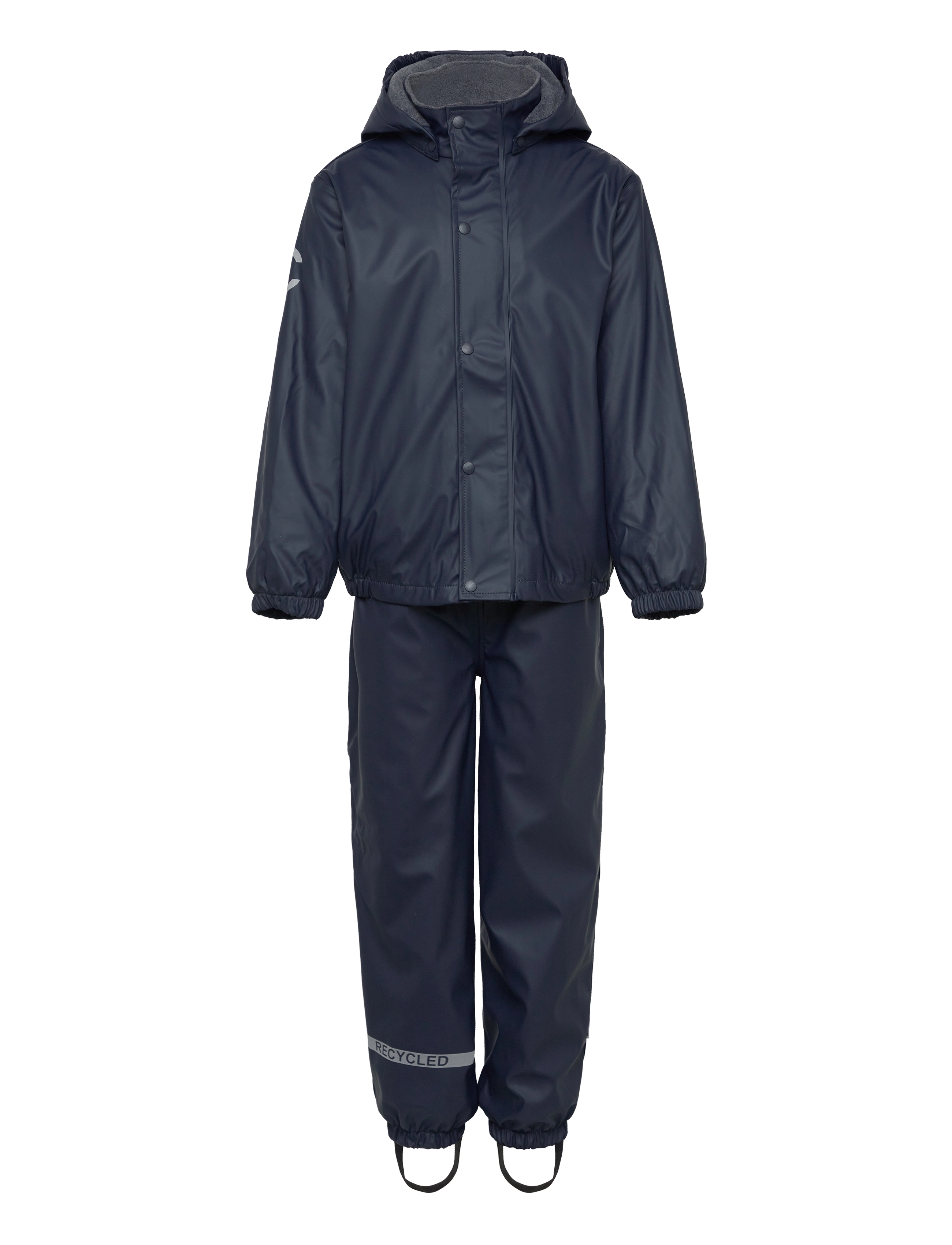 mikk-line Pu Rain Set W. Fleece/Susp. 104, 74, Rainwear, Marineblau - Rainwear Sets, Kinder
