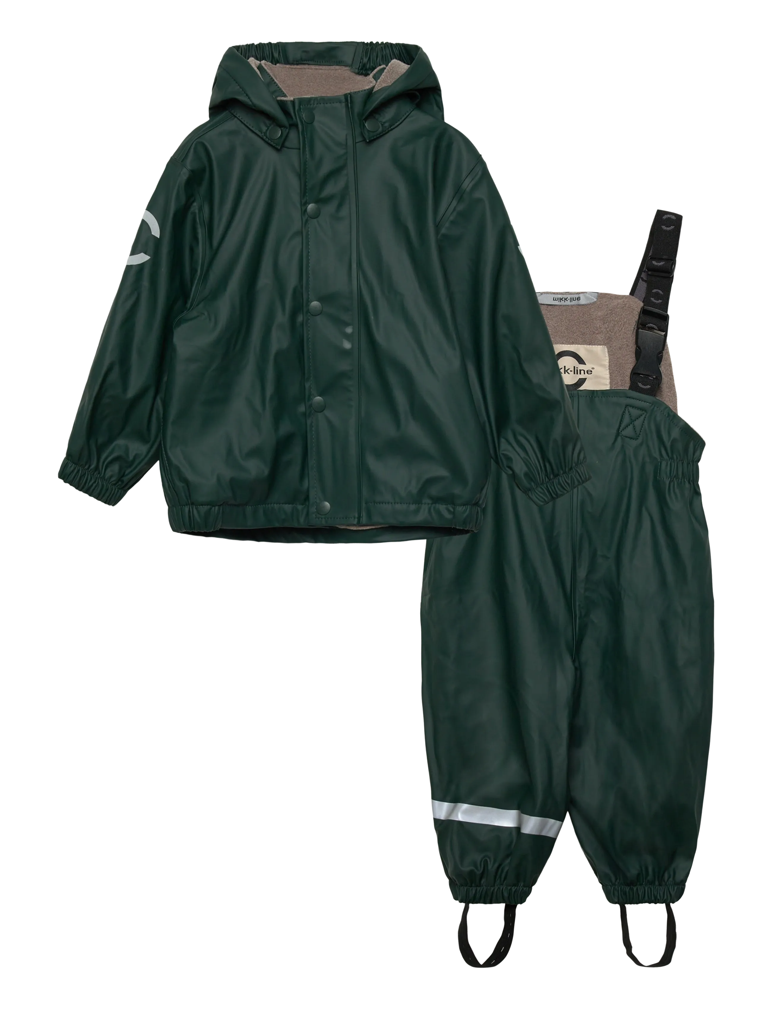 mikk-line Pu Rain Set w. Fleece/Susp. 104 Rec - Regnsæt - DARKEST SPROUSE / green