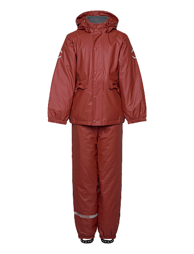 mikk-line PU Rain Set Rec Warm Animal Susp104 - Baby 0 bis 2 Jahren - HENNA / red