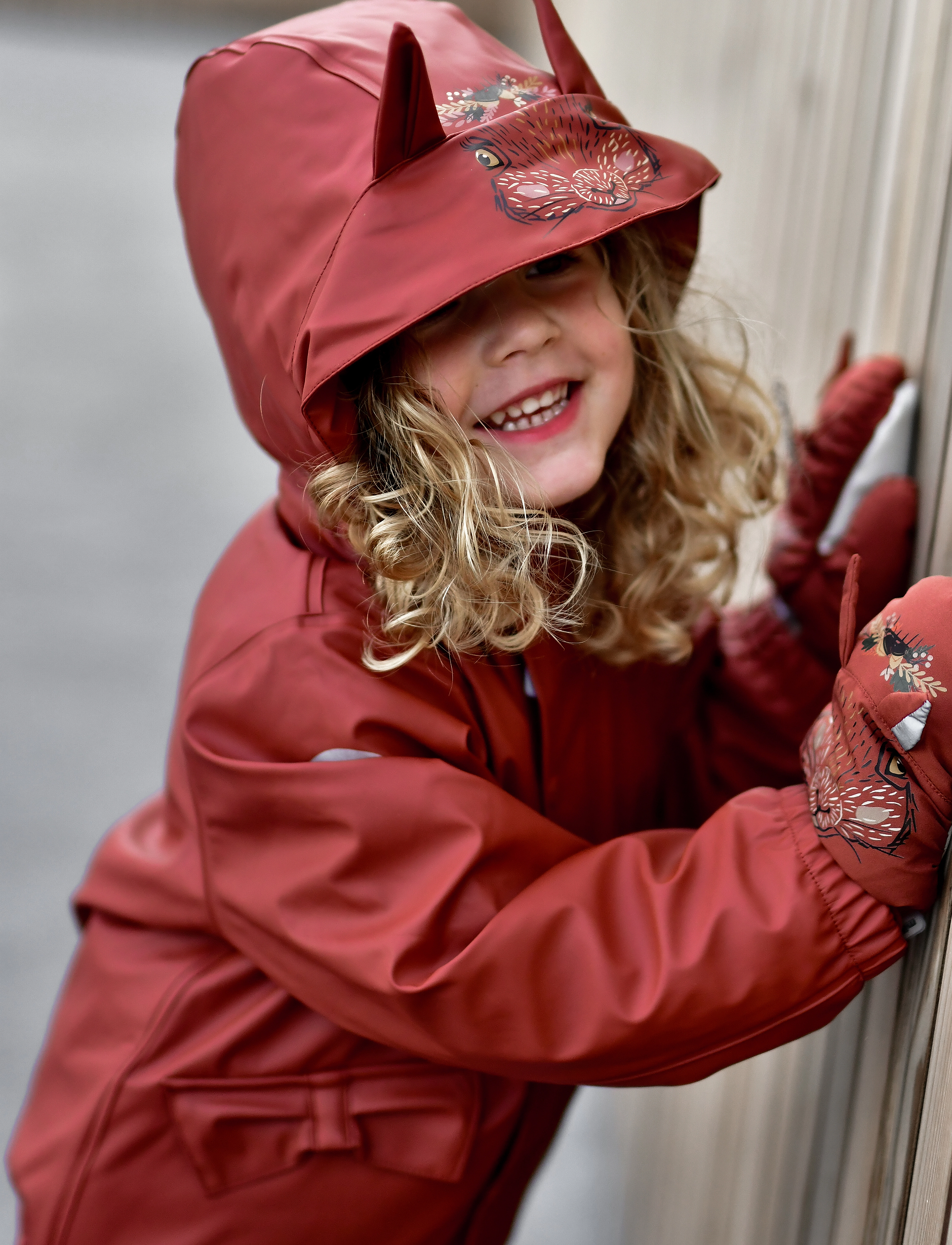 mikk-line Pu Rain Set Rec Warm Animal Susp104, 80, Rainwear, Rot - Rainwear Sets, Kinder