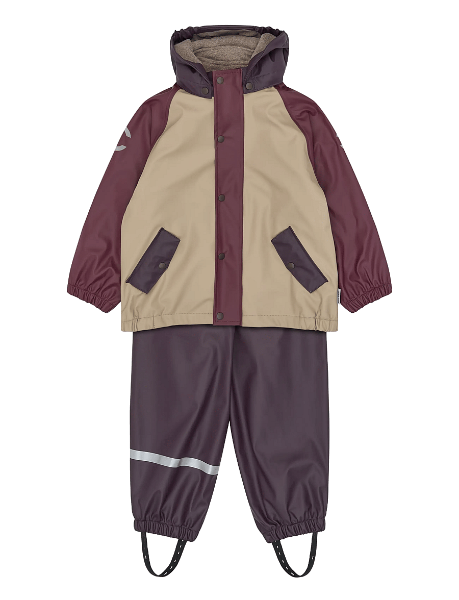 mikk-line - Pu Rain Set + Fleece/Susp. 104 - regnsæt - plum perfect - 0