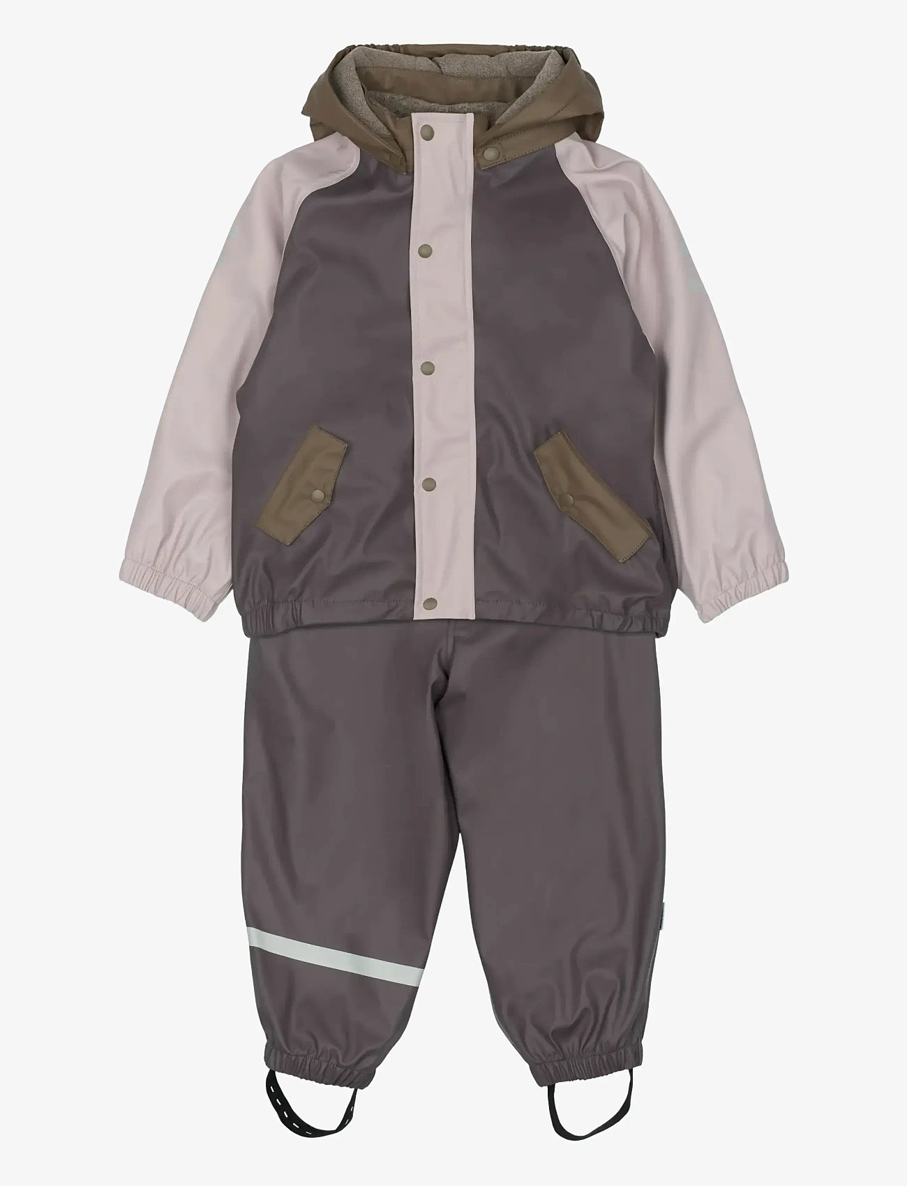 mikk-line - Pu Rain Set + Fleece/Susp. 104 - regnsæt - sparrow - 0