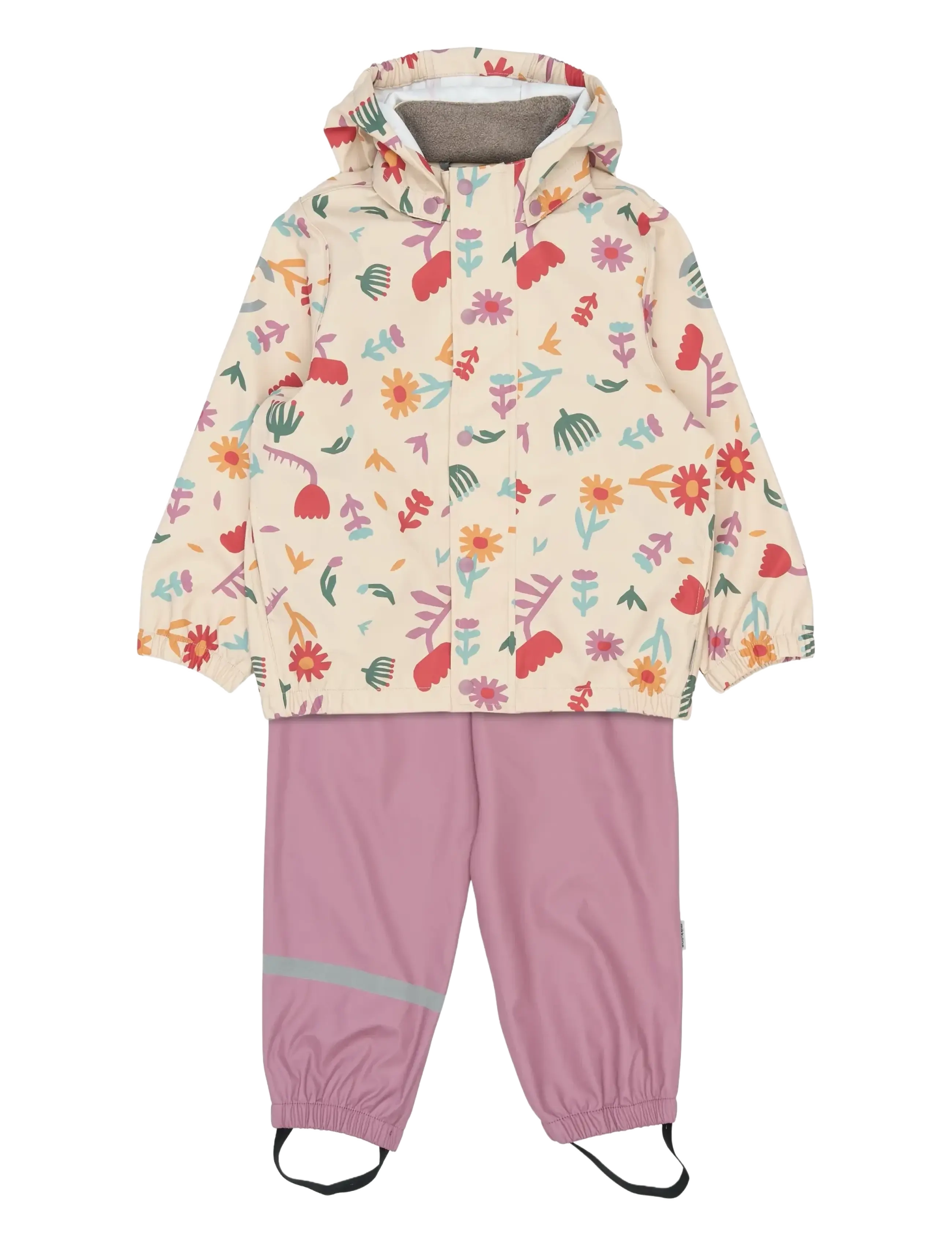 mikk-line PU Rain Set AOP w. Susp/104 - Regntøj - RETRO FLOWER AOP / pink/rose