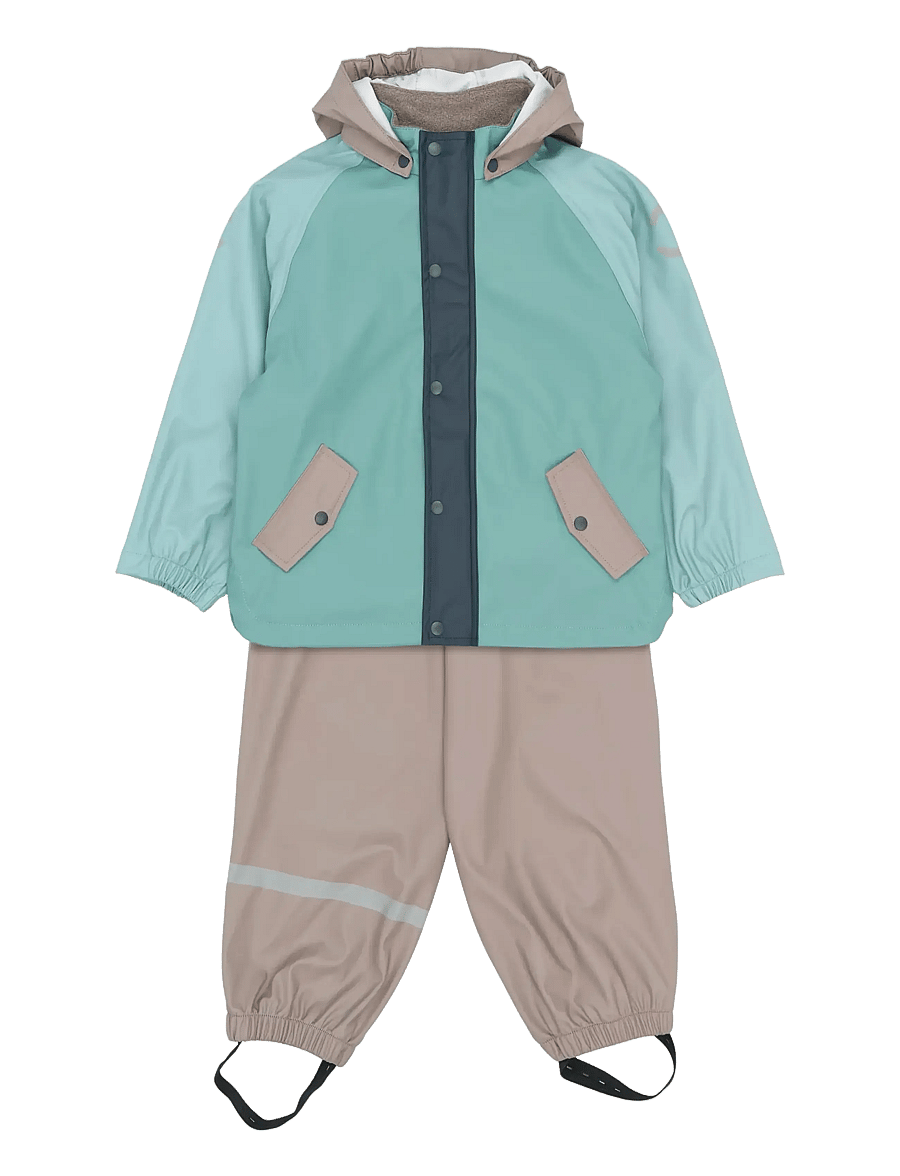 mikk-line - PU Rain Set Block w Susp 104 - regnsett - cinder - 0