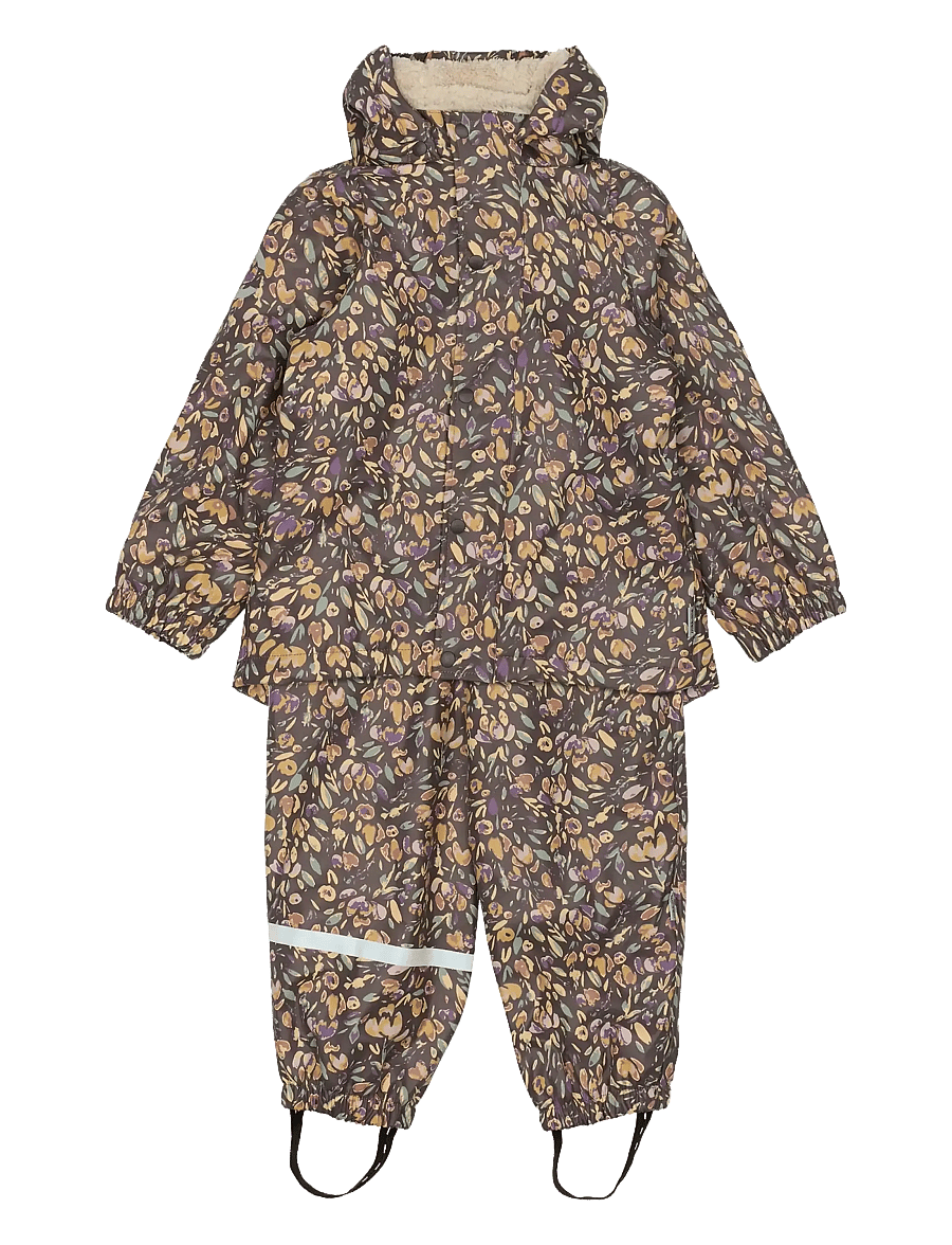 mikk-line - PU AOP Rain Set Teddy w. Susp104 - voodriga vihmariided - raisin - 0