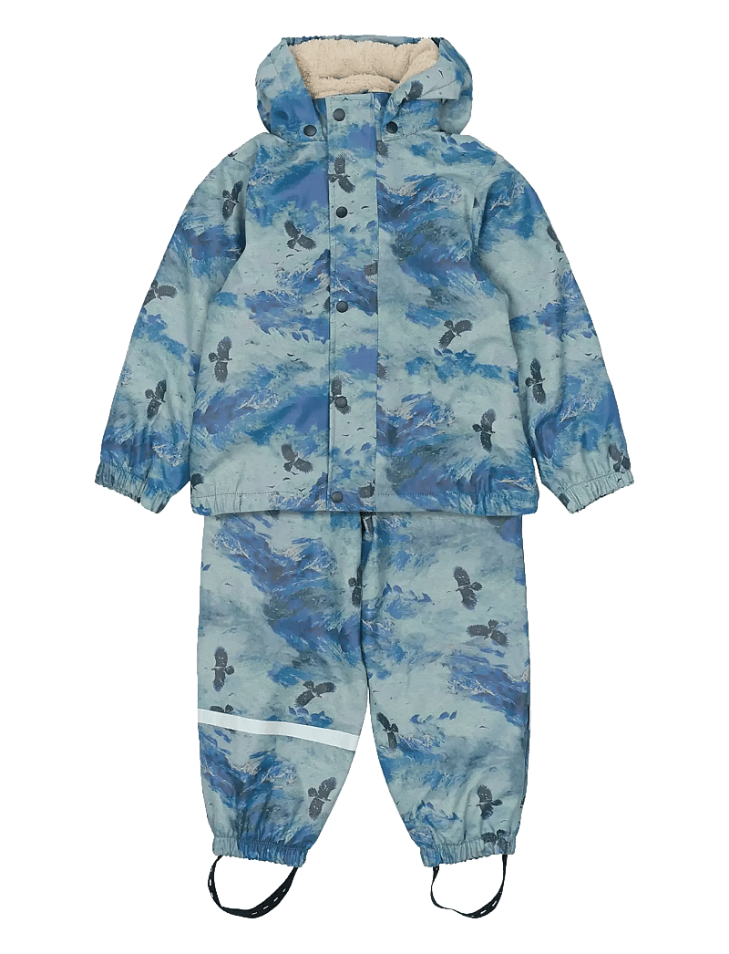 mikk-line - PU AOP Rain Set Teddy Rec w. Susp10 - fodrade regnkläder - blue nights - 1