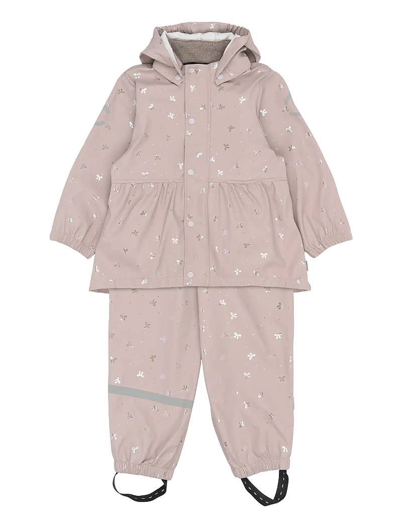 mikk-line - PU Glitter Rain Set w. Susp/104 - regnställ - bow foil aop - 0