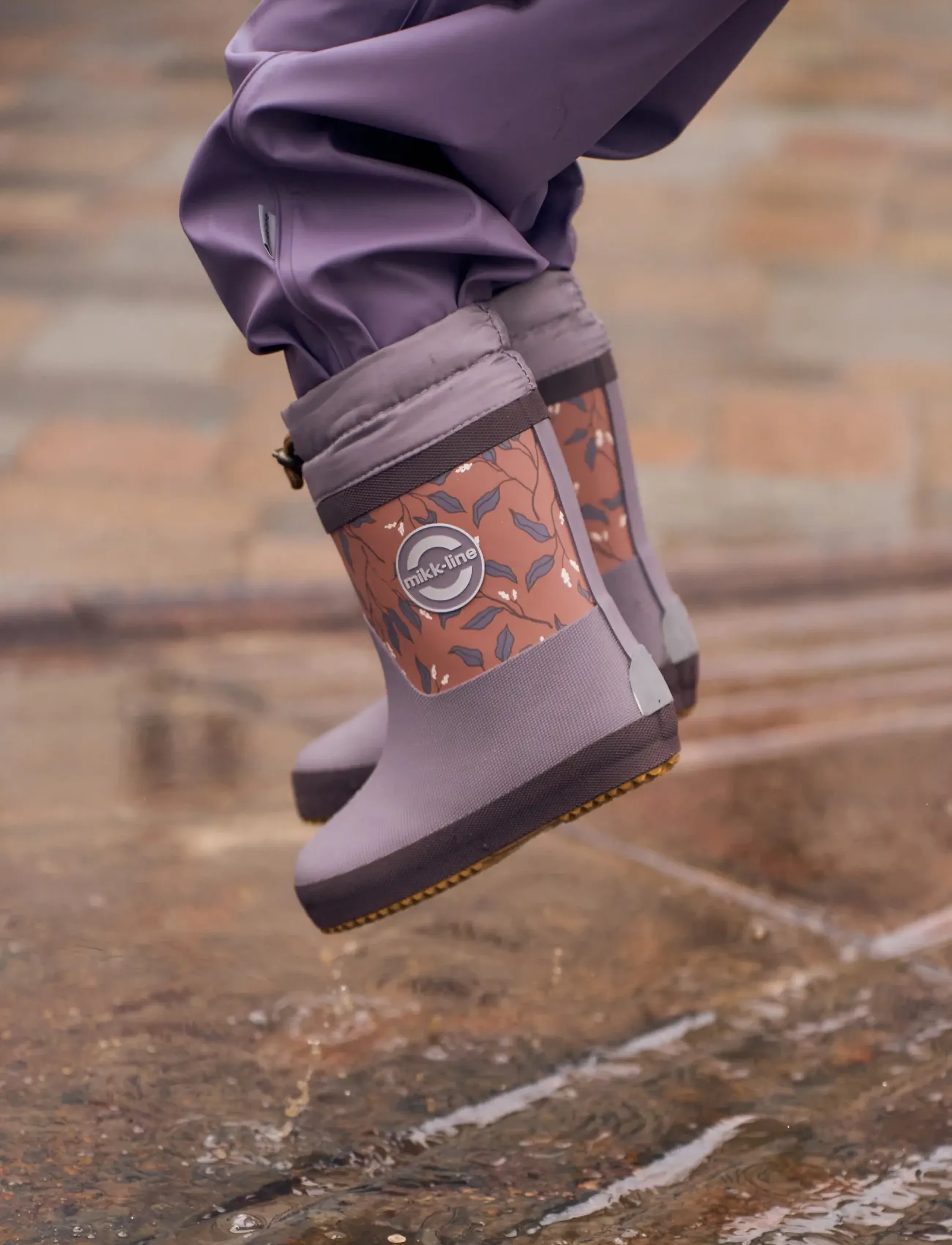 mikk-line - Wellies Winter Merged - Barefoot - fodrade gummistövlar - leaf aop - 5