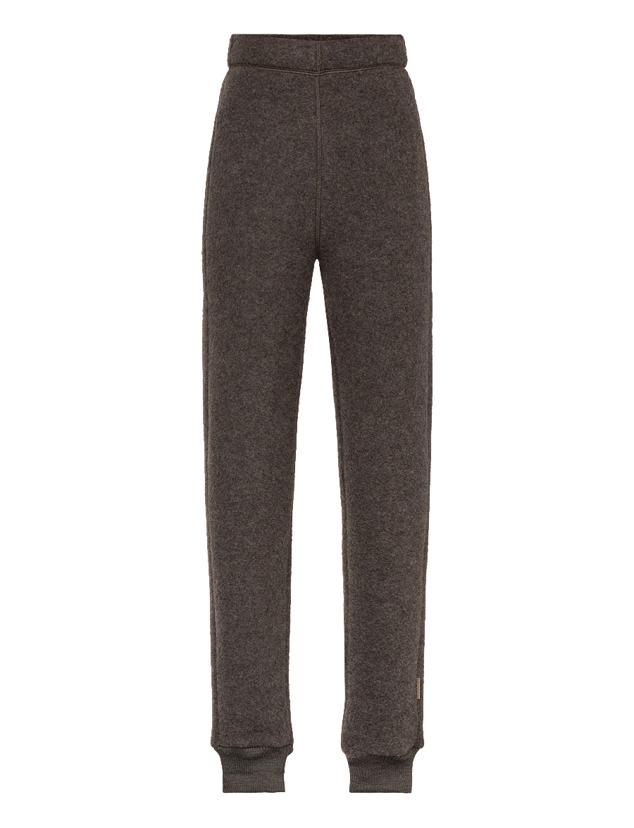 mikk-line - WOOL Pants - fliispüksid - dark brown melange - 1