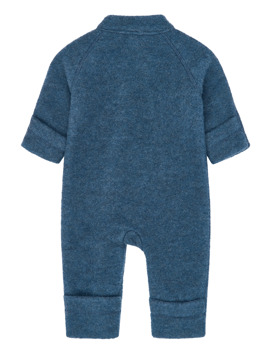 mikk-line - Wool Baby Suit - fleece coveralls - blue melange - 1
