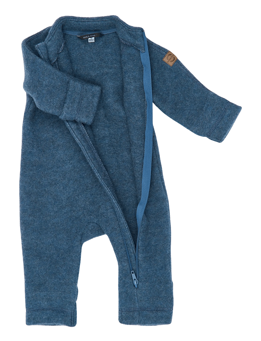 mikk-line - Wool Baby Suit - fleece coveralls - blue melange - 2