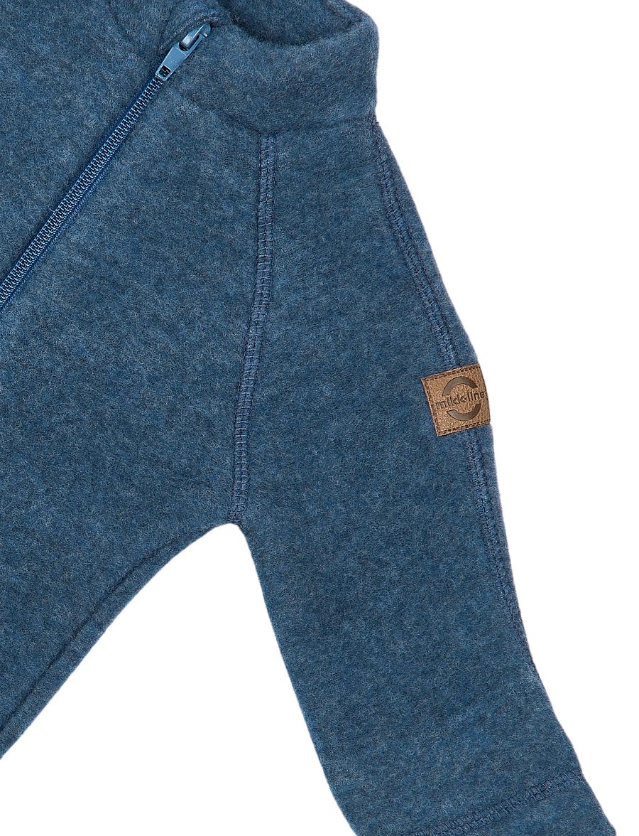 mikk-line - Wool Baby Suit - fleece coveralls - blue melange - 4