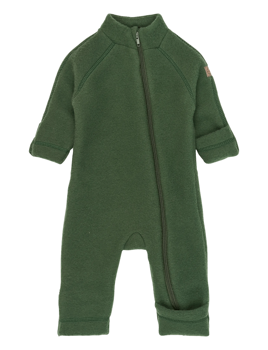 mikk-line - Wool Baby Suit - fleece coveralls - kombu green - 0