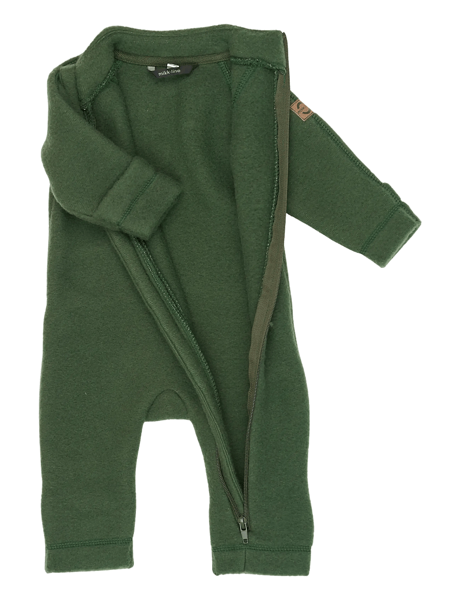 mikk-line - Wool Baby Suit - fleece coveralls - kombu green - 2