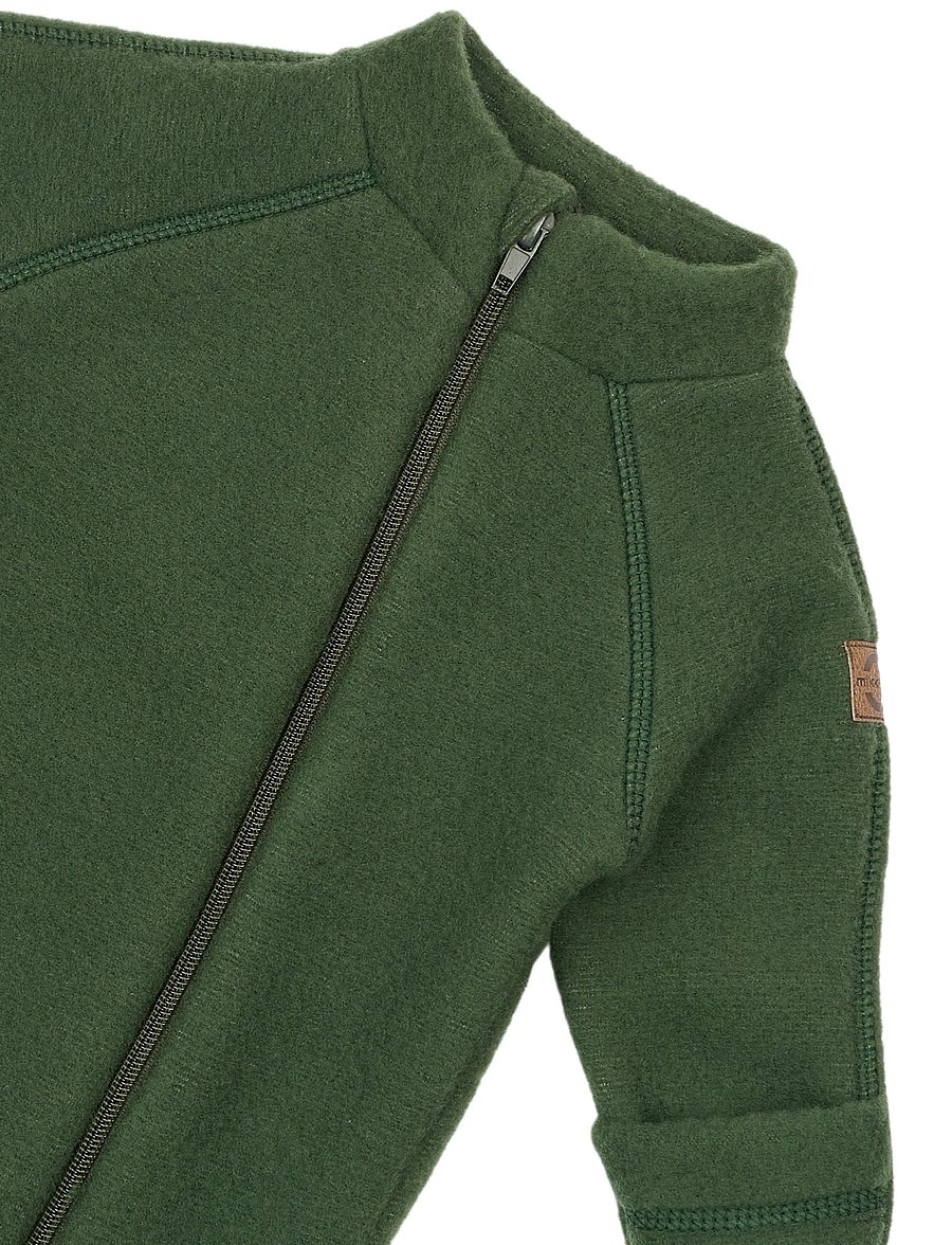 mikk-line - Wool Baby Suit - fleece coveralls - kombu green - 3