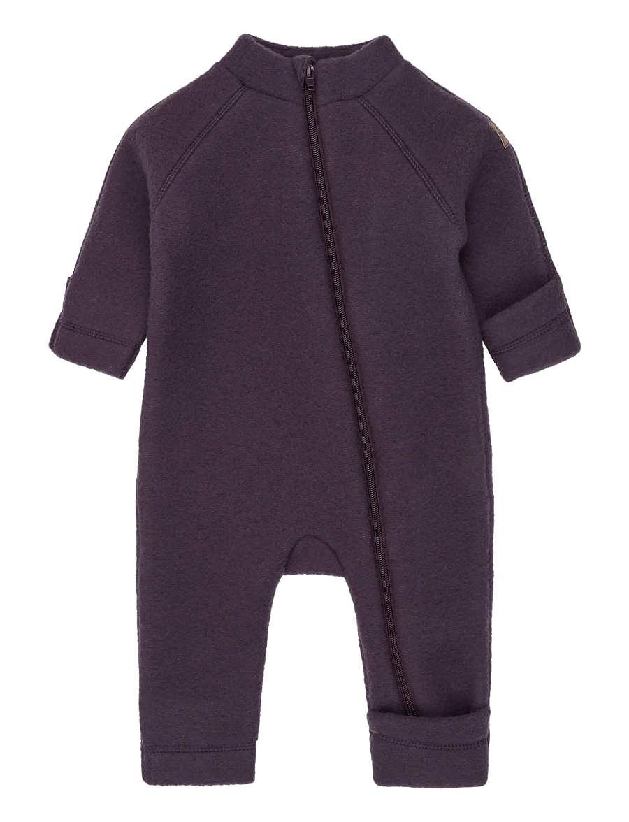 mikk-line - Wool Baby Suit - fleece coveralls - plum perfect - 0