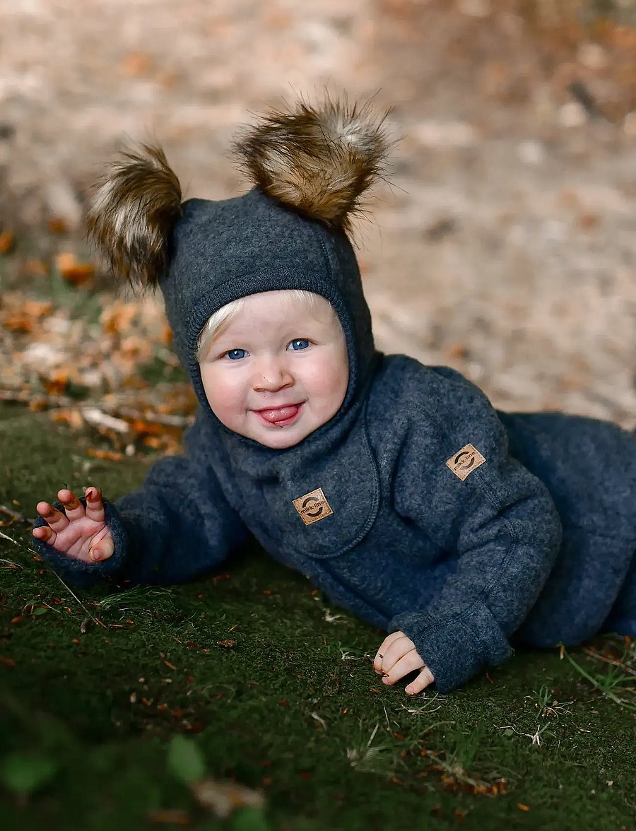 mikk-line - Wool Baby Suit - fliiskombinesoonid - anthracite melange - 0