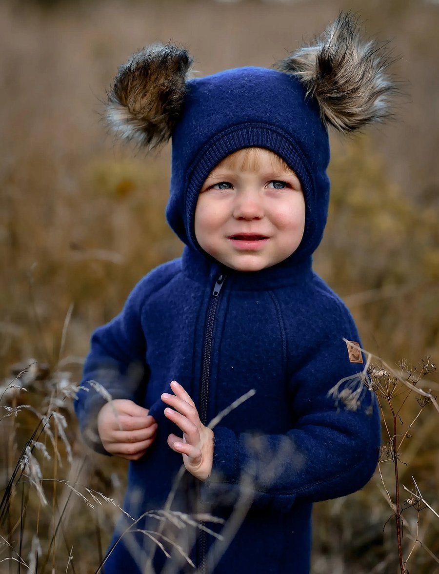 mikk-line - Wool Baby Suit - fleece overalls - blue nights - 0
