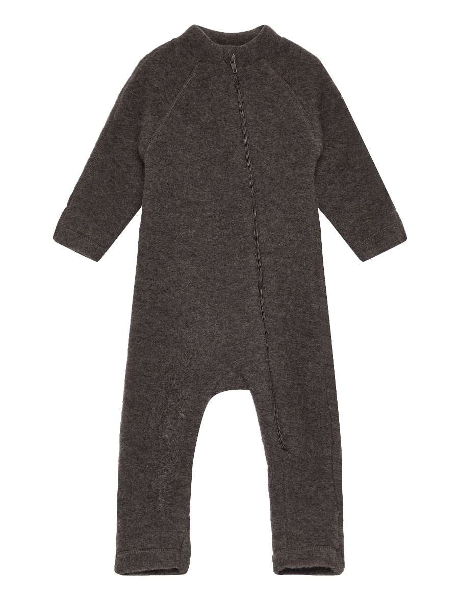 mikk-line - Wool Baby Suit - fliiskombinesoonid - dark brown melange - 1