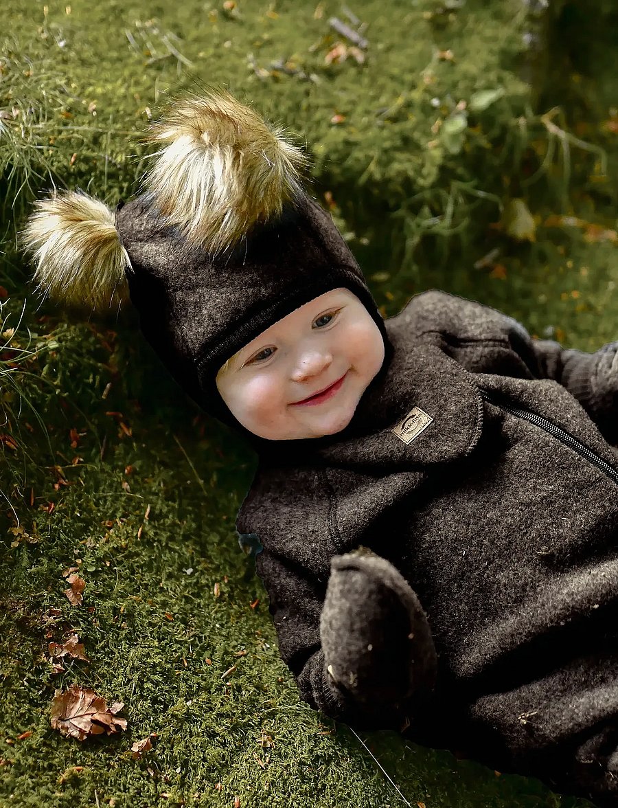 mikk-line - Wool Baby Suit - fliiskombinesoonid - dark brown melange - 0