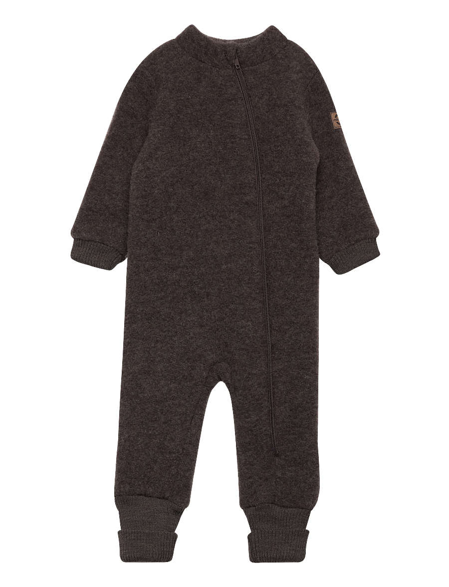 mikk-line - Wool Suit w Rib - fleece overalls - dark brown melange - 0