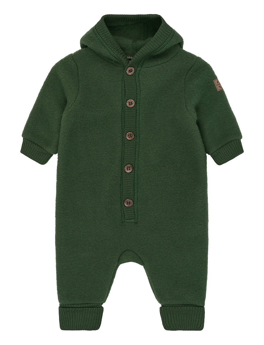 mikk-line - Wool Baby Suit w. Hood - beebi alusriided - kombu green - 0