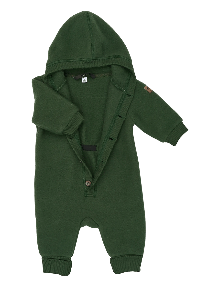 mikk-line - Wool Baby Suit w. Hood - beebi alusriided - kombu green - 2