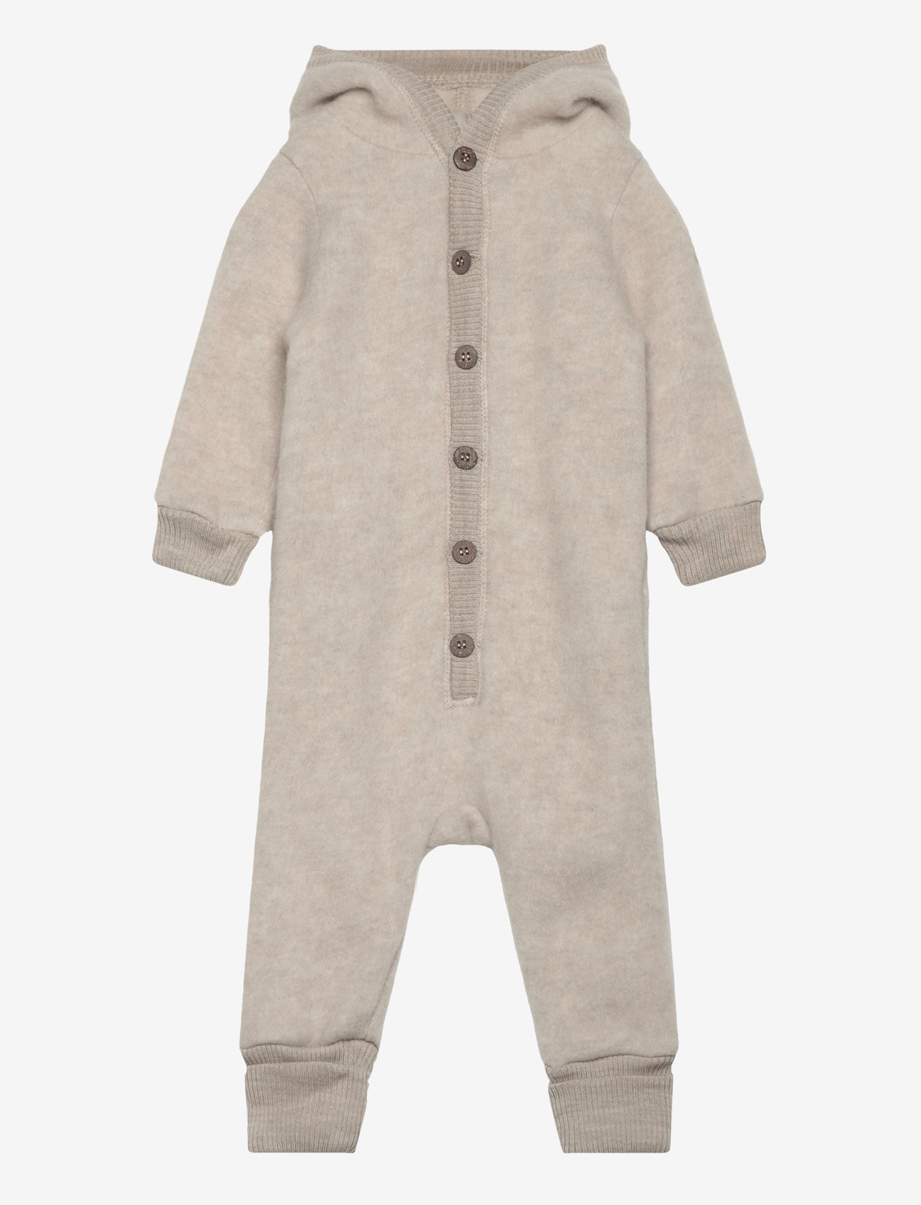 mikk-line - Wool Baby Suit w. Hood - långärmade bodysuits - melange offwhite - 0