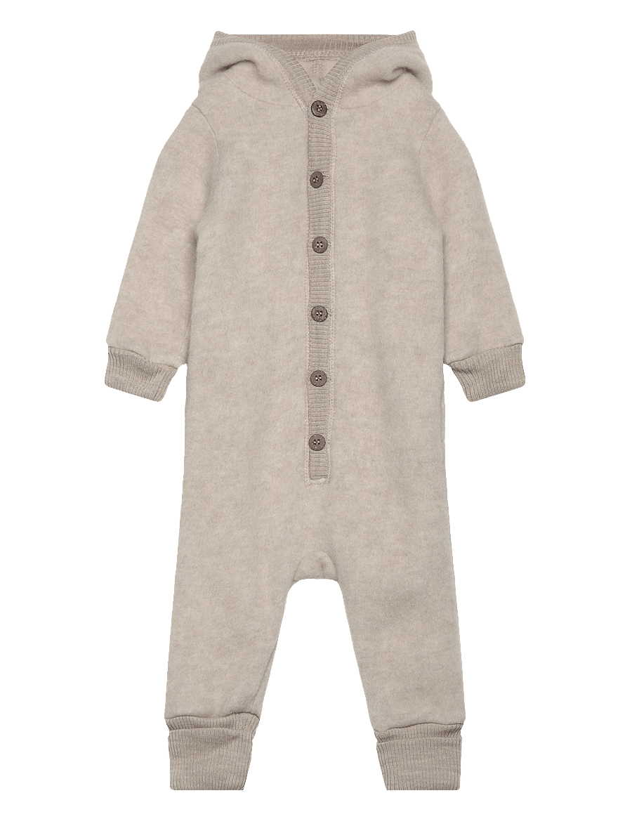 mikk-line - Wool Baby Suit w. Hood - alusriided beebidele - melange offwhite - 0