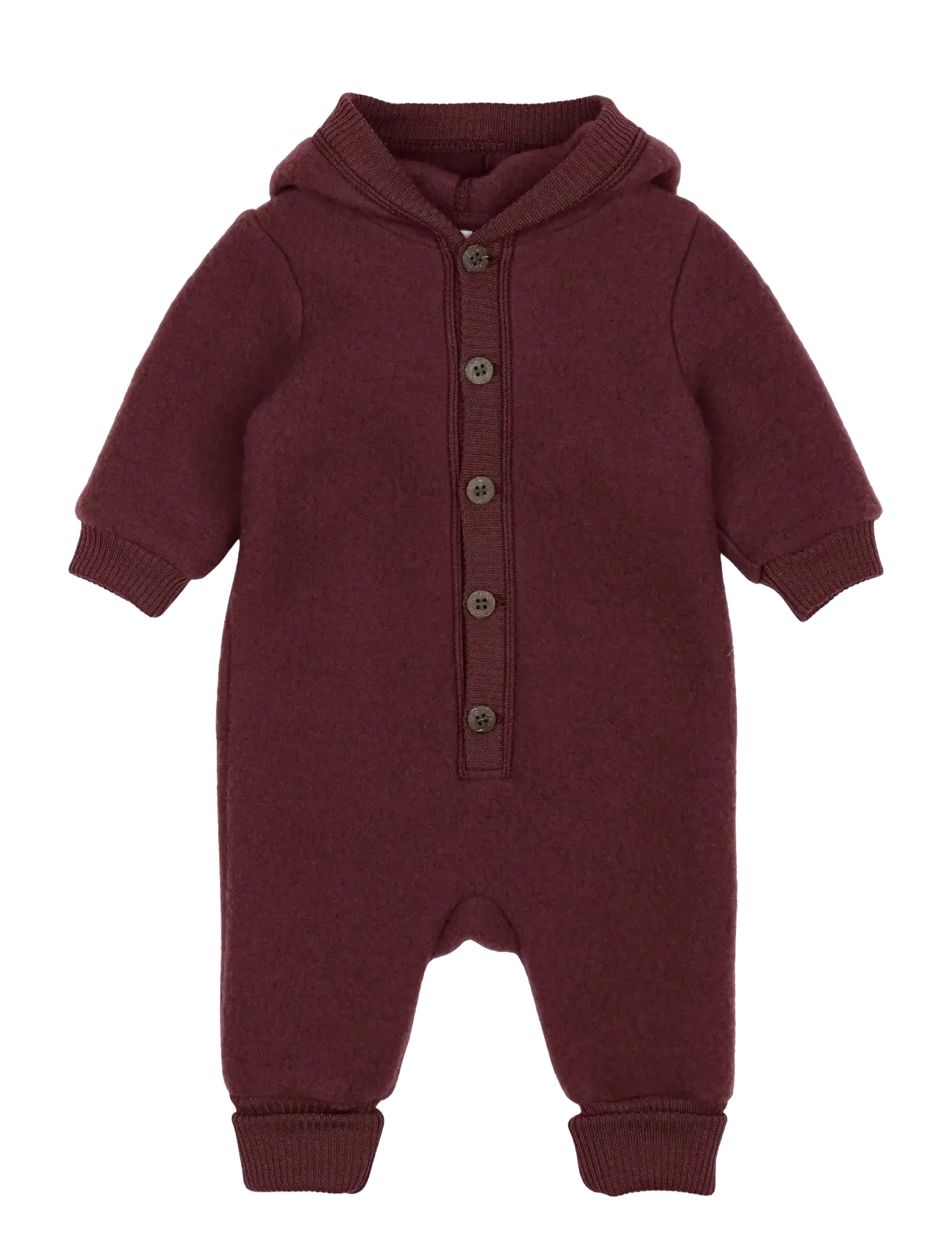 mikk-line Wool Baby Suit w. Hood - Bodysuits - RUM RAISIN / burgundy
