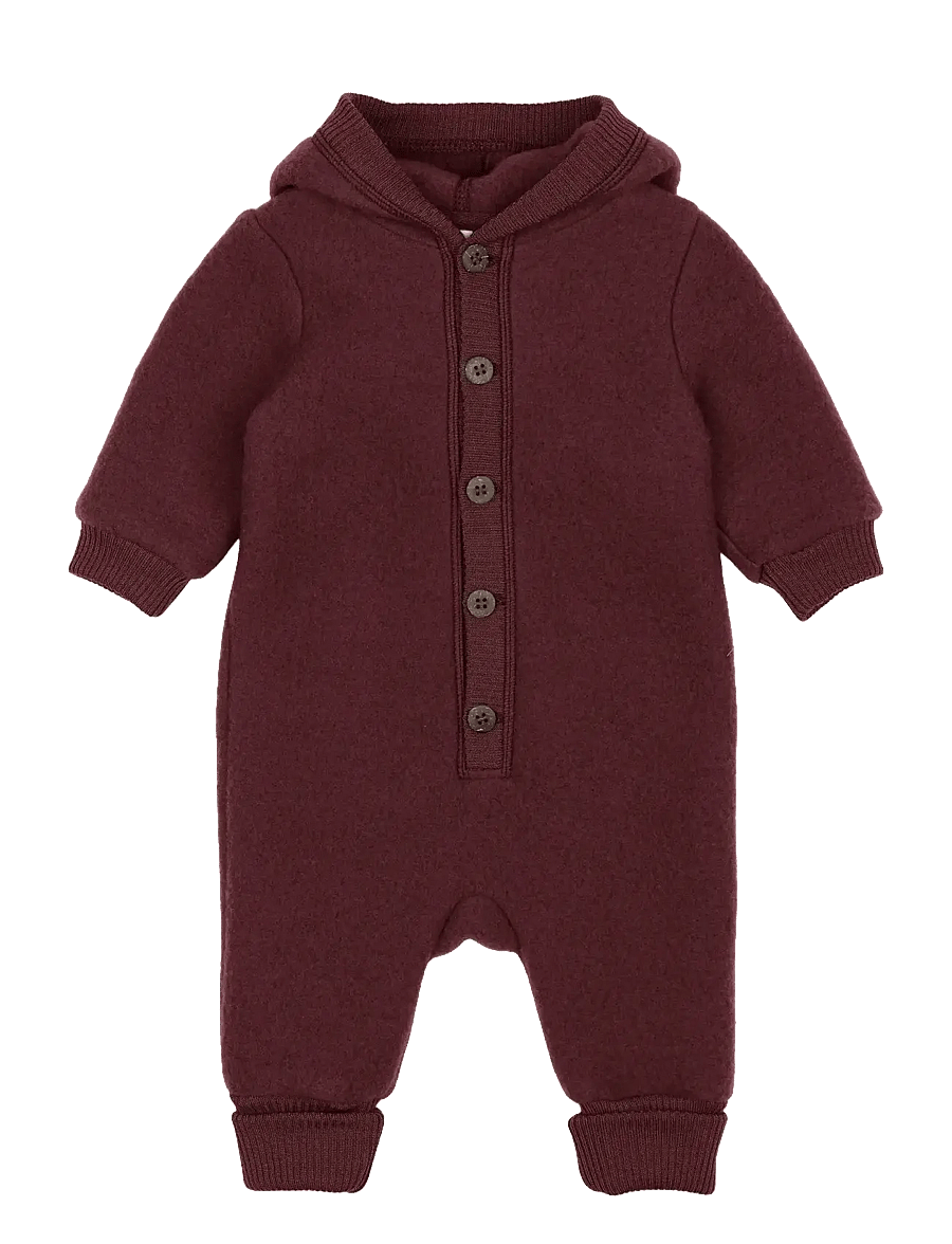 mikk-line - Wool Baby Suit w. Hood - alusriided beebidele - rum raisin - 0
