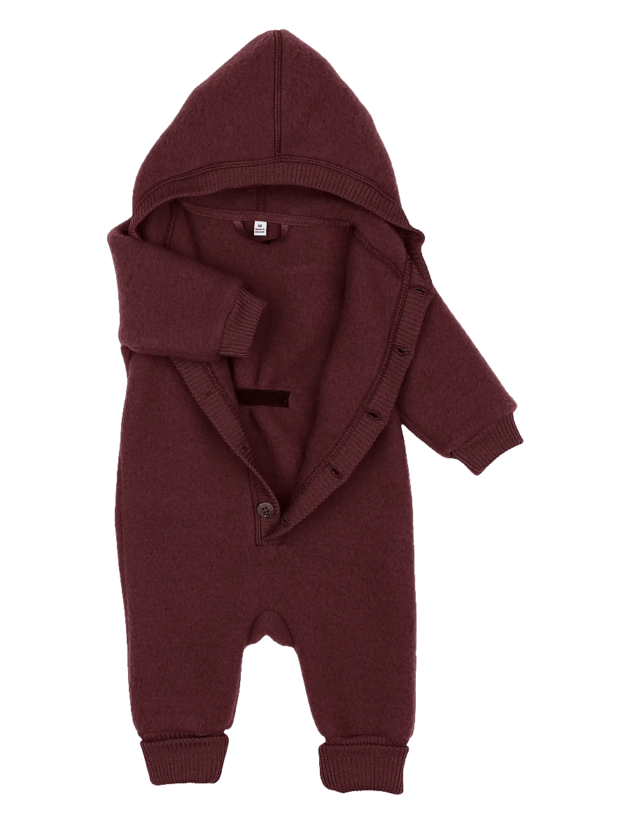 mikk-line - Wool Baby Suit w. Hood - alusriided beebidele - rum raisin - 2