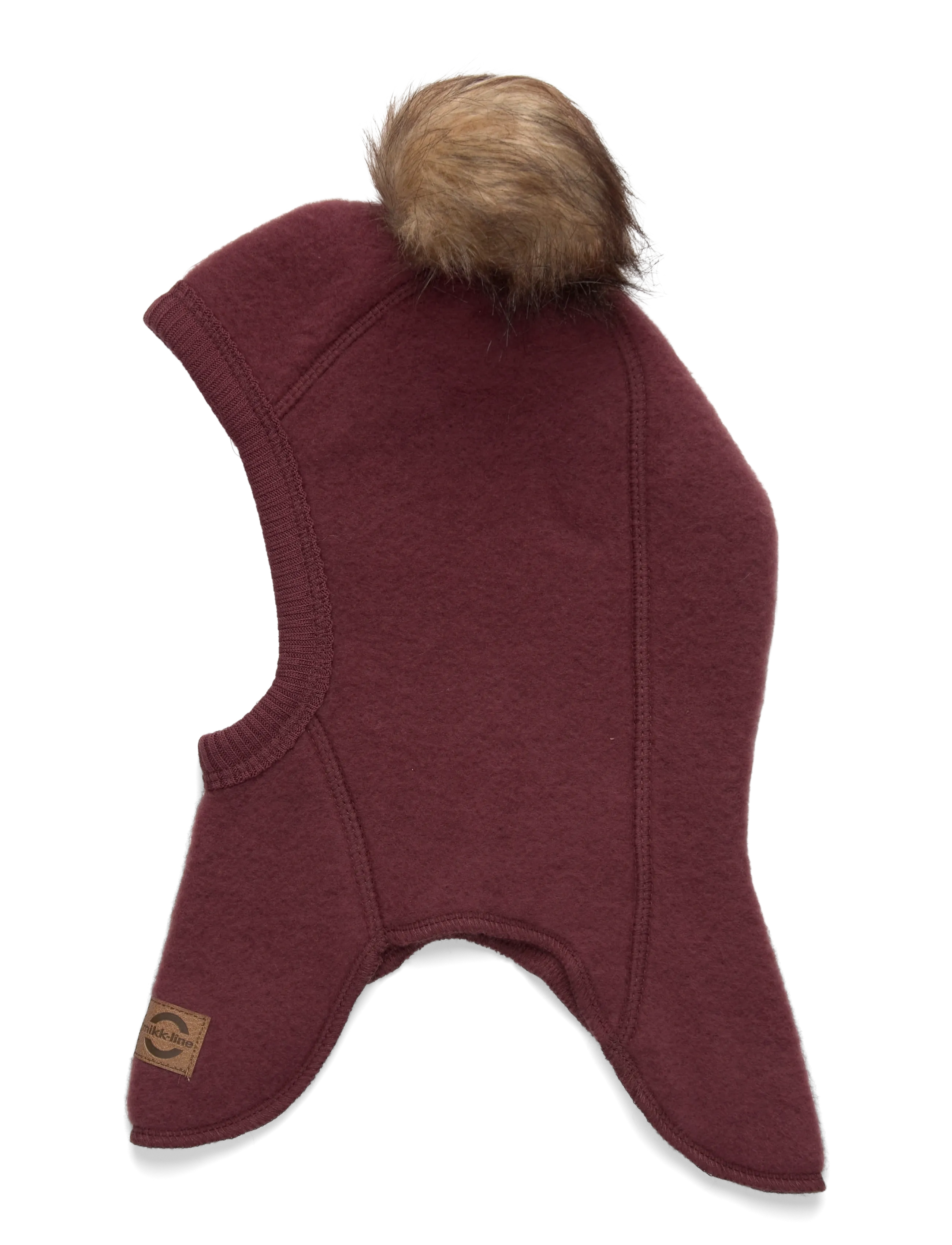 mikk-line Wool Fullface w. Pom Pom - Balaklava - RUM RAISIN / burgundy