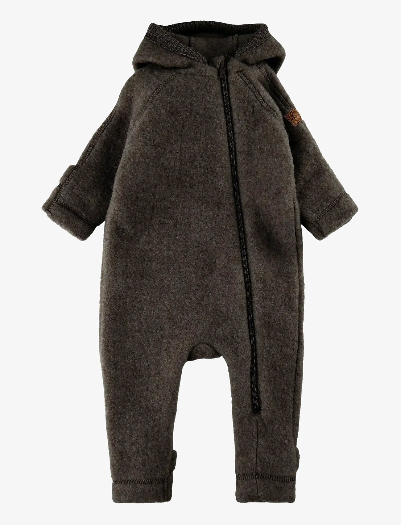 mikk-line - Wool Baby suit w ears - fleeceoveraller - dark brown melange - 0