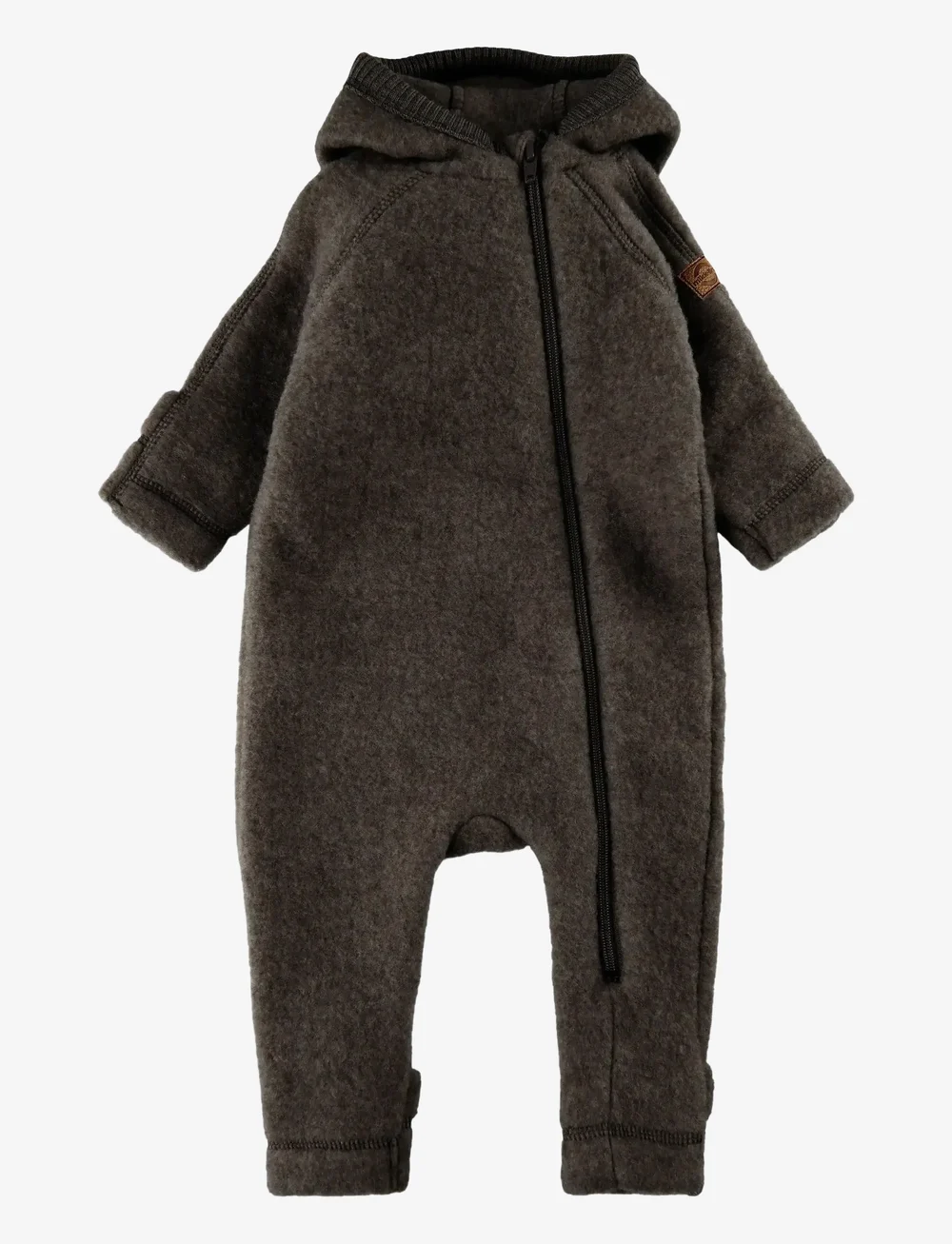 mikk-line - Wool Baby suit w ears - fleece overalls - dark brown melange - 0