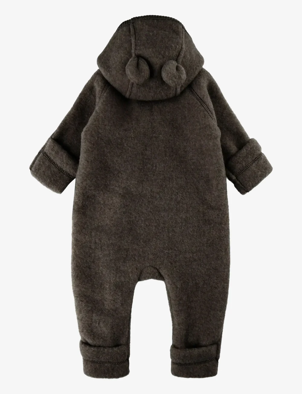 mikk-line - Wool Baby suit w ears - fleece overalls - dark brown melange - 1