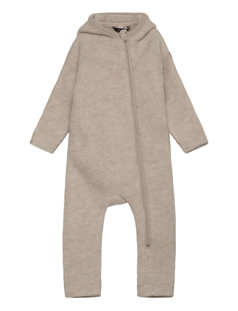 mikk-line - Wool Baby suit w ears - fleece coveralls - melange offwhite - 0