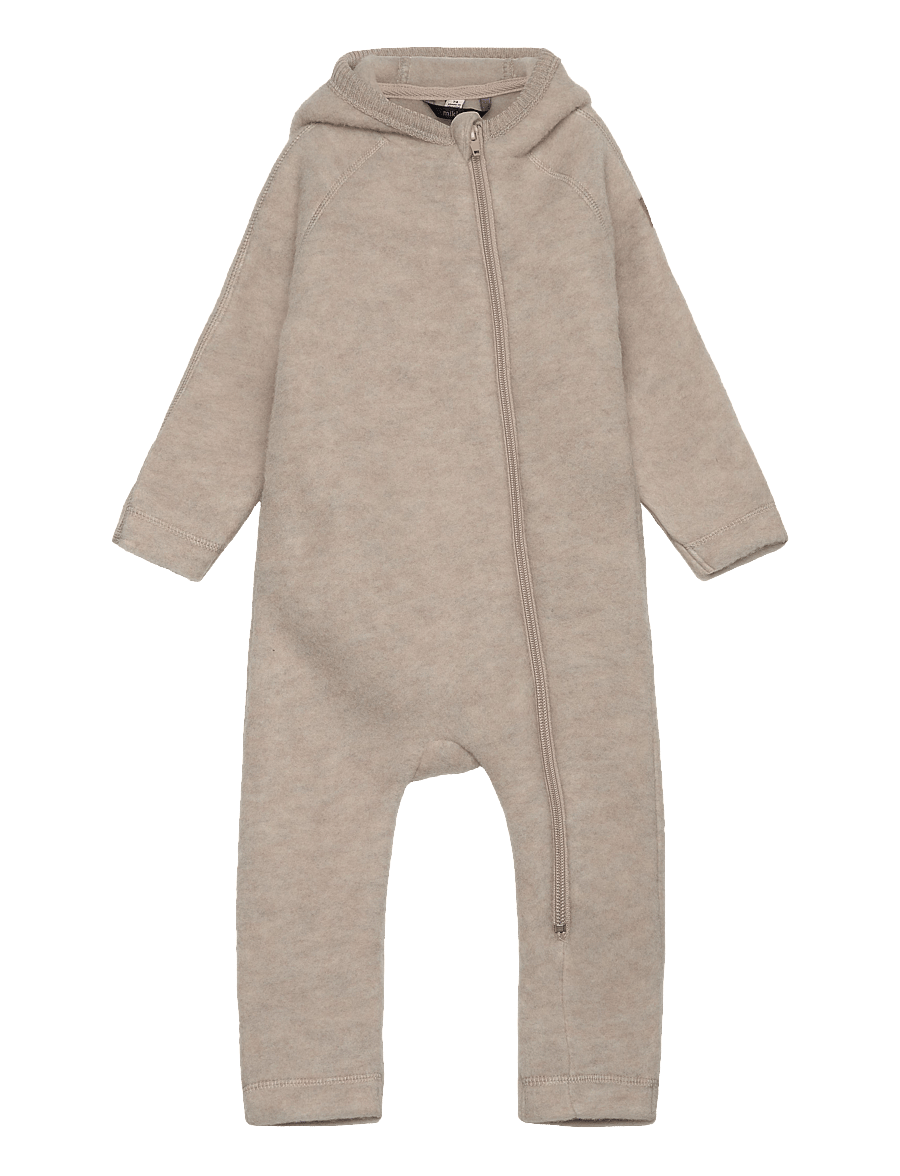 mikk-line - Wool Baby suit w ears - fleece overalls - melange offwhite - 0
