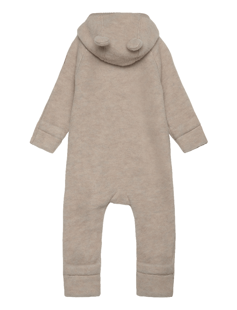mikk-line - Wool Baby suit w ears - fleece overalls - melange offwhite - 1