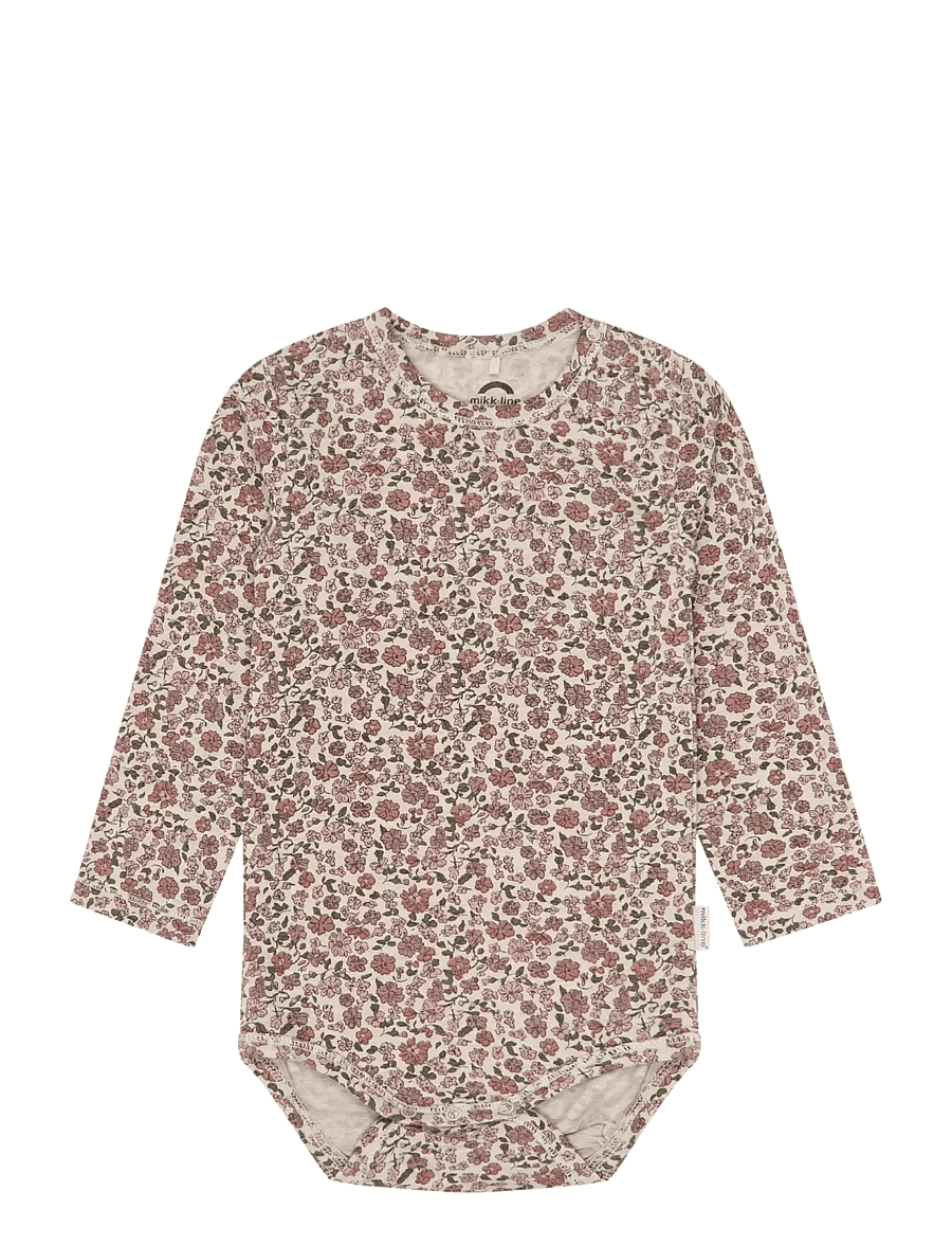 mikk-line - Wool/Bamboo LS Body AOP - långärmade bodies - floral sketch aop - 0