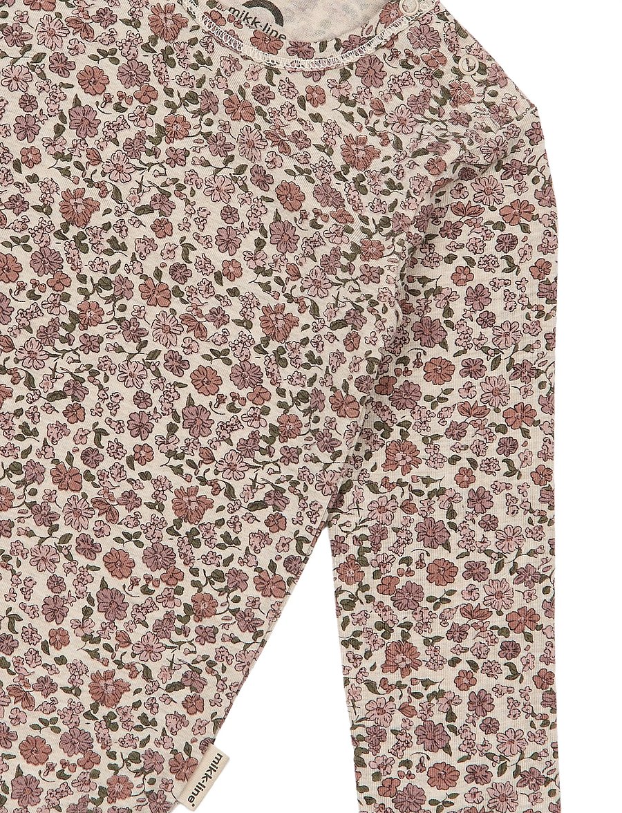 mikk-line - Wool/Bamboo LS Body AOP - långärmade bodies - floral sketch aop - 3