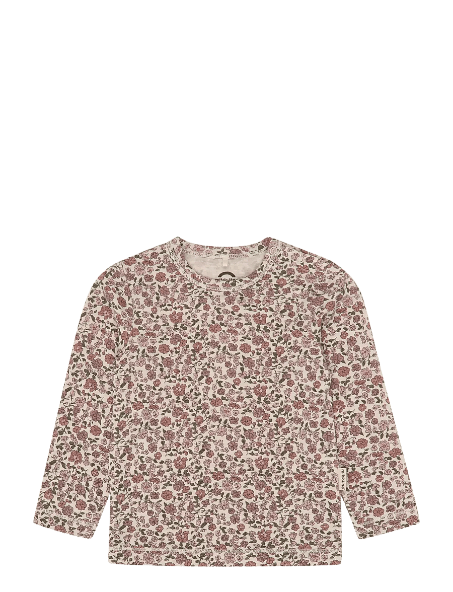 mikk-line - Wool/Bamboo LS Top AOP - floral sketch aop - 0
