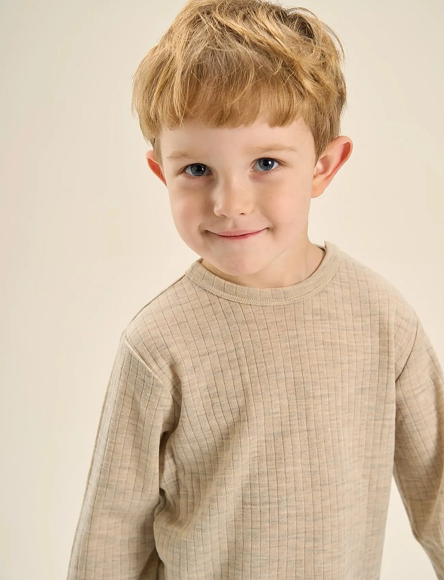 mikk-line - Merino Wool LS Top - t-shirts à manches longues - melange offwhite - 0