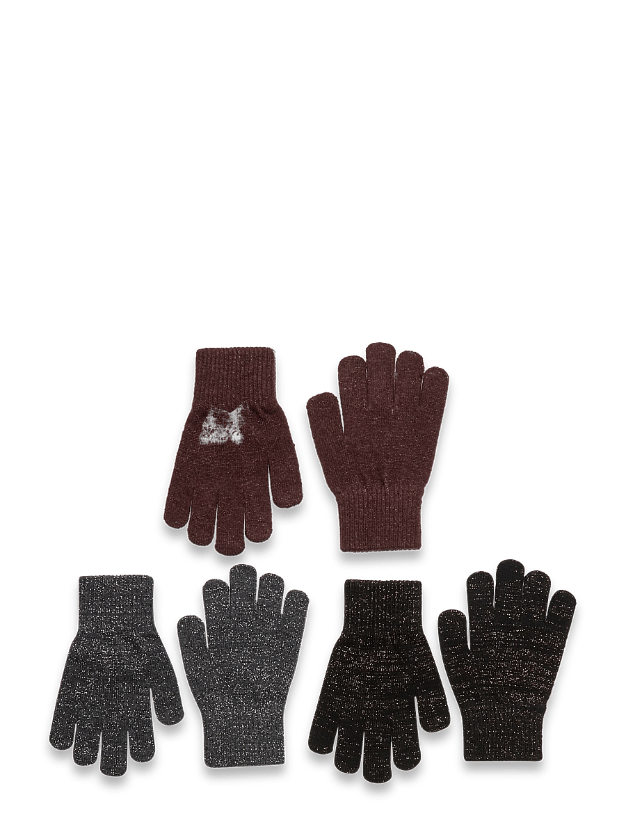 mikk-line - Magic Gloves 3 Pack w. Lurex - cimdi - dark mink-black-antrazite - 0