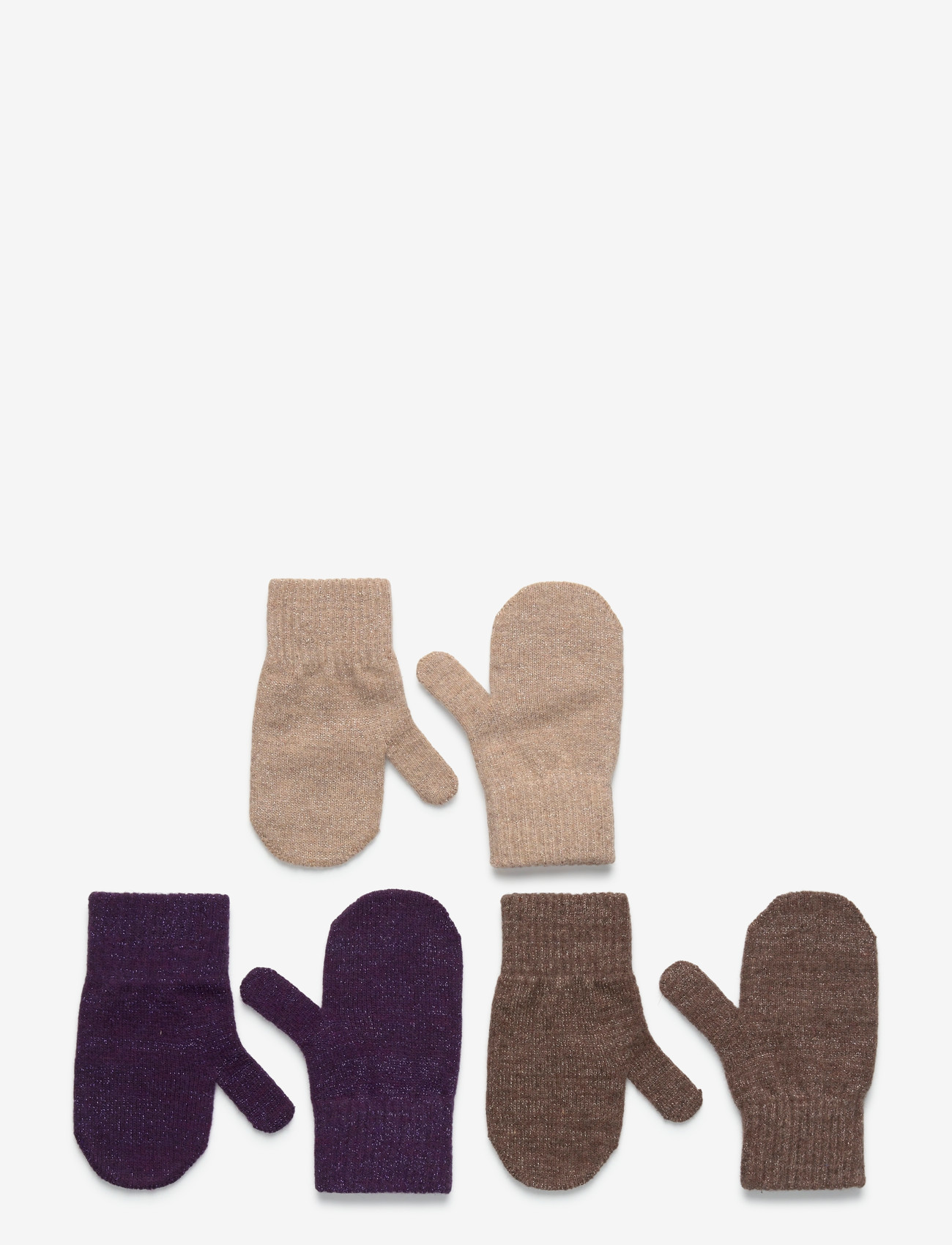 mikk-line - Magic Mittens 3 Pack w. Lurex - vantar - nightshade-chocolate chip-doeskin - 0