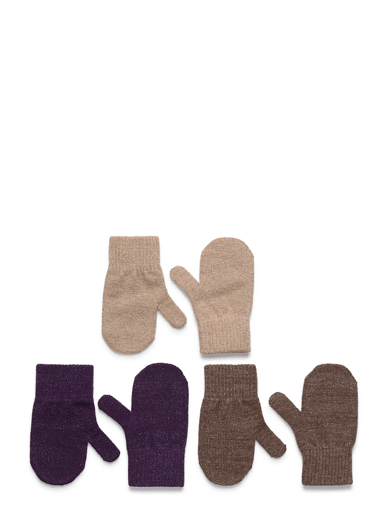 mikk-line - Magic Mittens 3 Pack w. Lurex - vantar - nightshade-chocolate chip-doeskin - 0