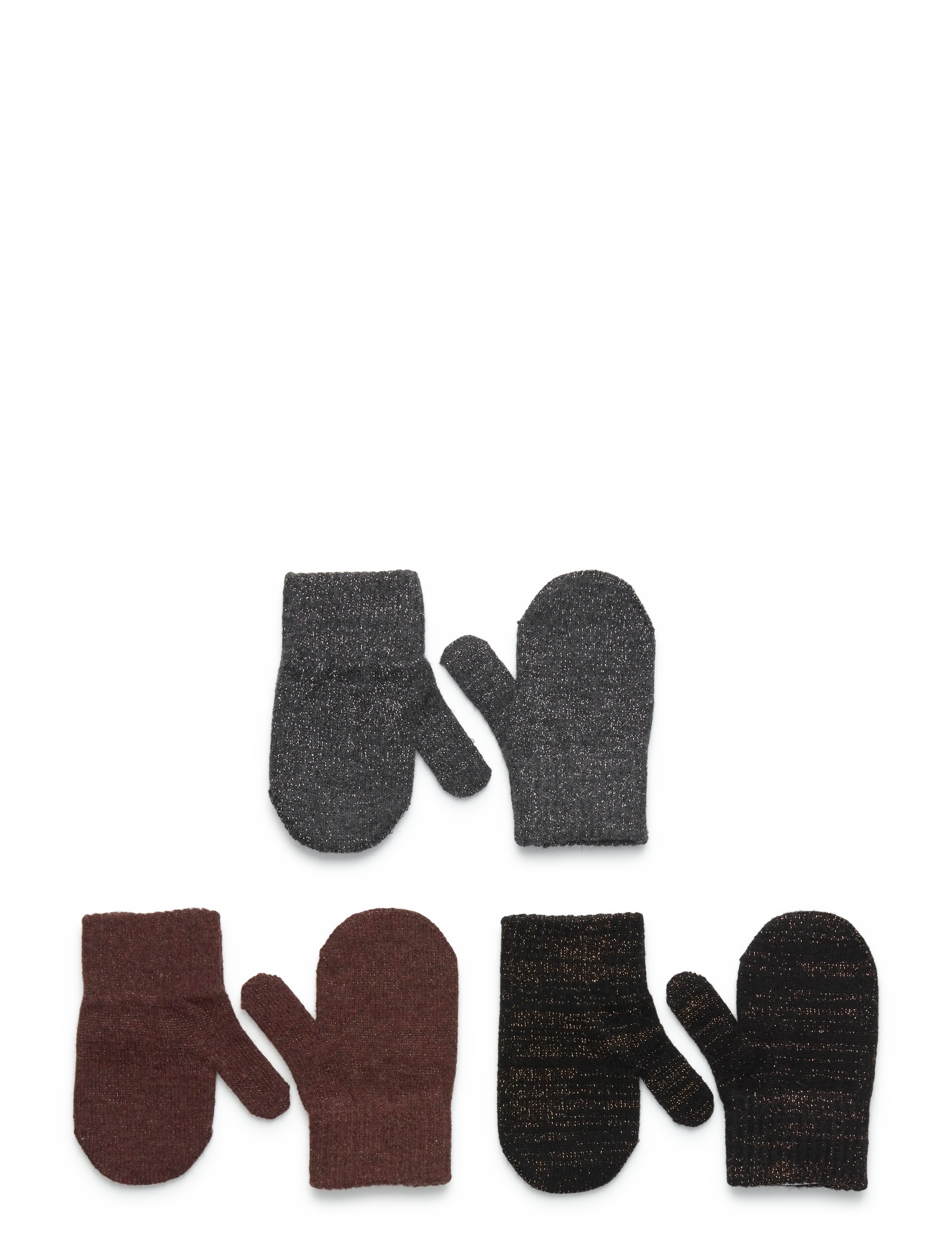 mikk-line Magic Mittens 3 Pack w. Lurex - Gloves - DARK MINK-BLACK-ANTRAZITE / grey